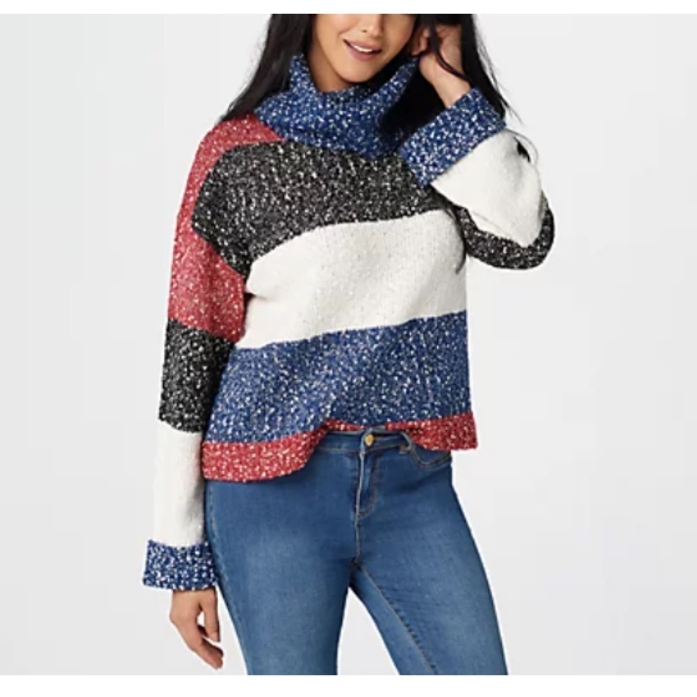 G.I.L.I. Multicolor Speckled Knit Striped Turtleneck Sweater sz XXS
